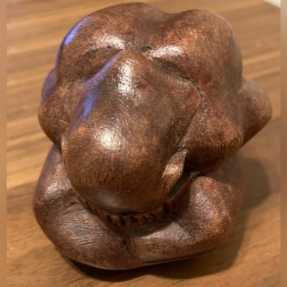 Hand Carved Wood Weeping Buddha Sculpture, Crying Monk Yogi Man Figurine 2.5”H.